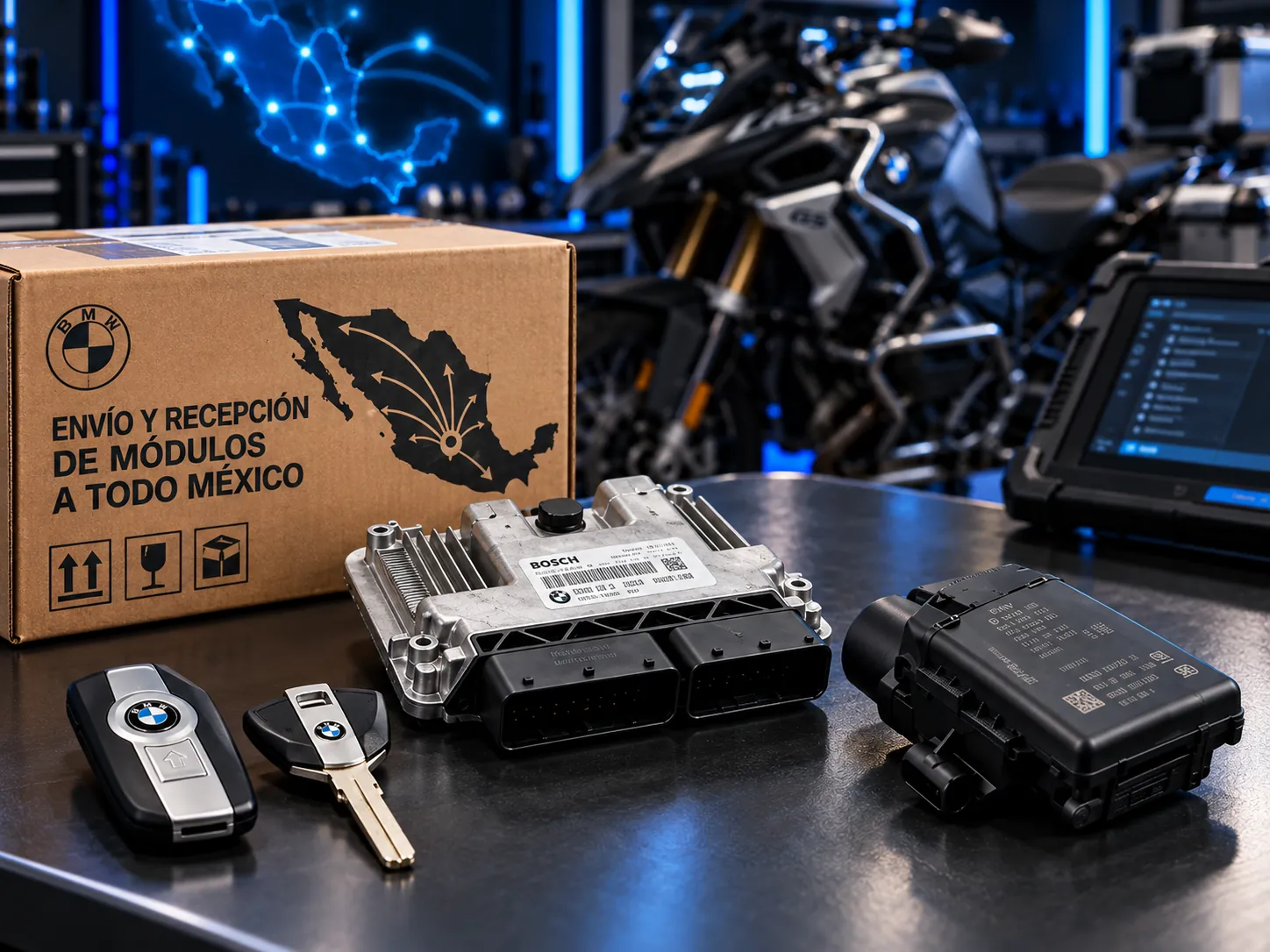 Recepción de módulos BMW Motorrad por paquetería con ECU, módulo de inmovilizador y llaves